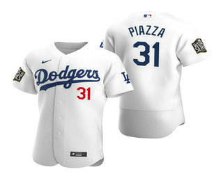 Men Los Angeles Dodgers #31 Mike Piazza White 2020 World Series Authentic Flex Nike Jersey->los angeles dodgers->MLB Jersey